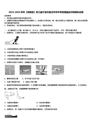 2023-2024学年【浙教版】浙江省宁波市重点中学中考物理最后冲刺模拟试卷含解析.doc