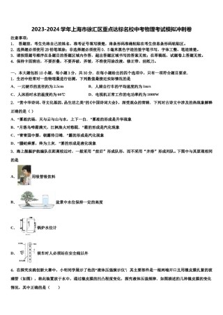 2023-2024学年上海市徐汇区重点达标名校中考物理考试模拟冲刺卷含解析.doc