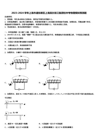 2023-2024学年上海市浦东新区上海民办张江集团校中考物理模拟预测题含解析.doc