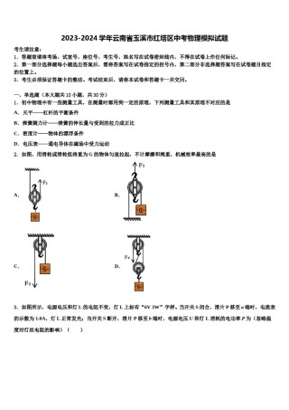 2023-2024学年云南省玉溪市红塔区中考物理模拟试题含解析.doc
