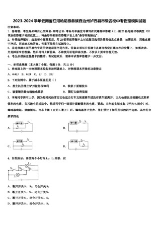 2023-2024学年云南省红河哈尼族彝族自治州泸西县市级名校中考物理模拟试题含解析.doc