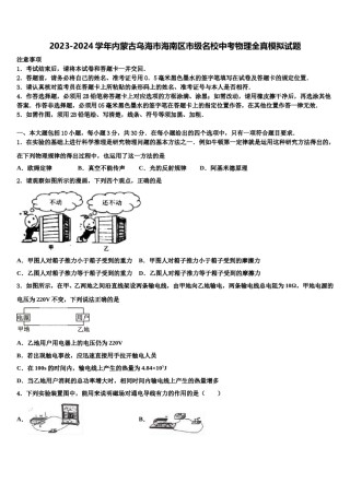 2023-2024学年内蒙古乌海市海南区市级名校中考物理全真模拟试题含解析.doc
