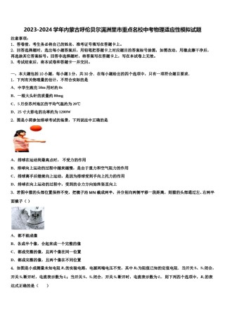 2023-2024学年内蒙古呼伦贝尔满洲里市重点名校中考物理适应性模拟试题含解析.doc
