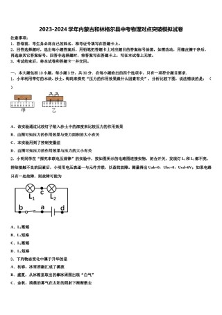 2023-2024学年内蒙古和林格尔县中考物理对点突破模拟试卷含解析.doc