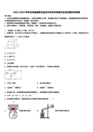 2023-2024学年吉林省德惠市重点中学初中物理毕业考试模拟冲刺卷含解析.doc