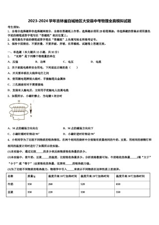 2023-2024学年吉林省白城地区大安县中考物理全真模拟试题含解析.doc