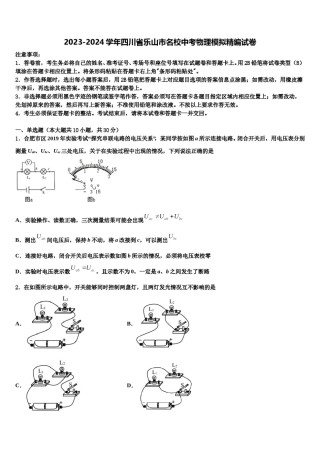 2023-2024学年四川省乐山市名校中考物理模拟精编试卷含解析.doc