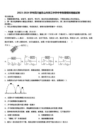 2023-2024学年四川省乐山市夹江中学中考物理模拟精编试卷含解析.doc
