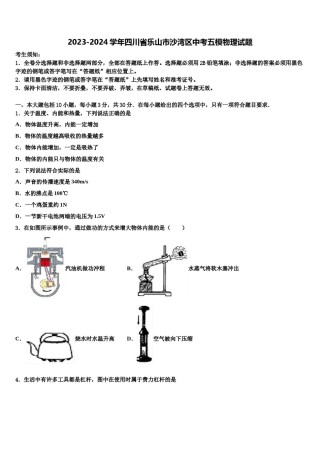 2023-2024学年四川省乐山市沙湾区中考五模物理试题含解析.doc