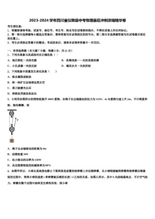 2023-2024学年四川省仪陇县中考物理最后冲刺浓缩精华卷含解析.doc