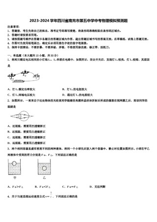 2023-2024学年四川省南充市第五中学中考物理模拟预测题含解析.doc