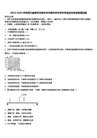 2023-2024学年四川省南充市阆中学市阆中学中学中考适应性考试物理试题含解析.doc