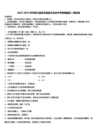 2023-2024学年四川省岳池县重点名校中考物理最后一模试卷含解析.doc