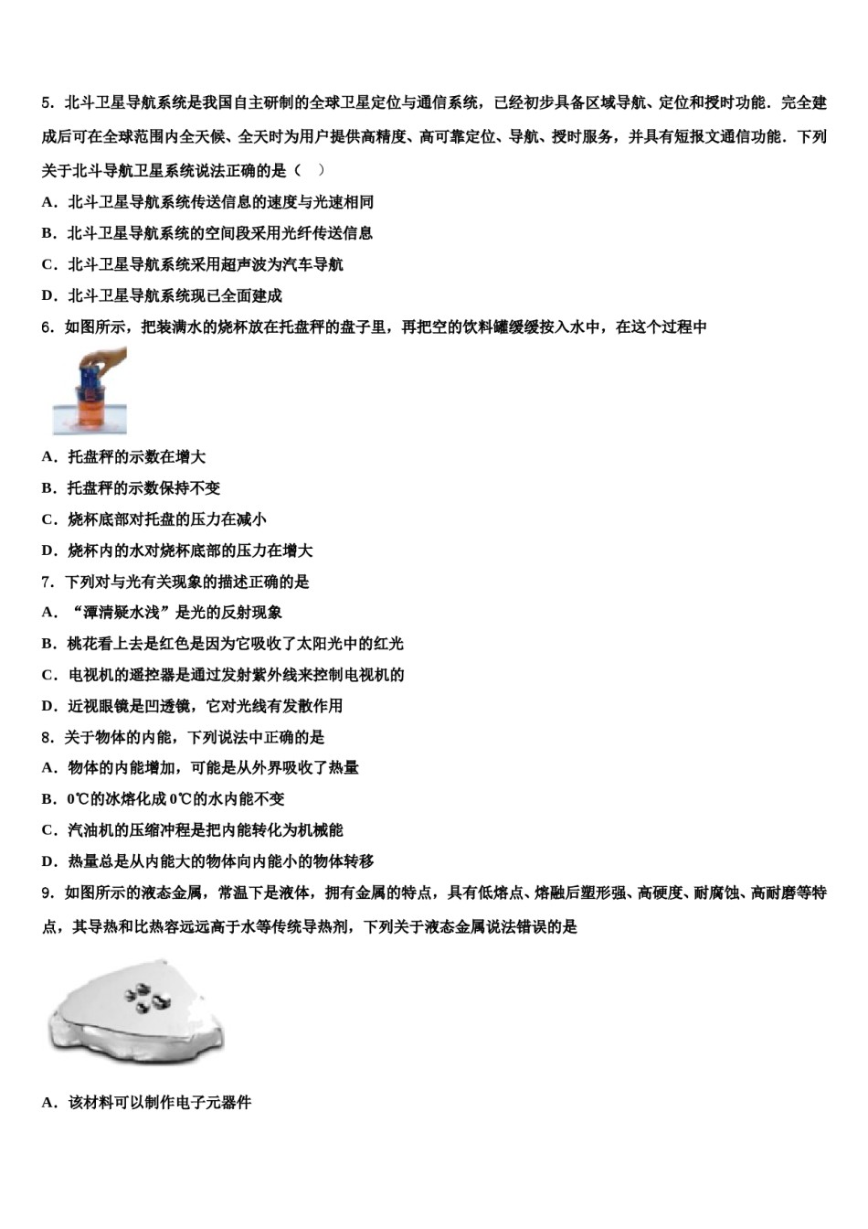 2023-2024学年四川省峨眉山市达标名校中考适应性考试物理试题含解析.doc_第2页