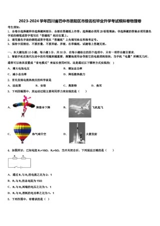 2023-2024学年四川省巴中市恩阳区市级名校毕业升学考试模拟卷物理卷含解析.doc
