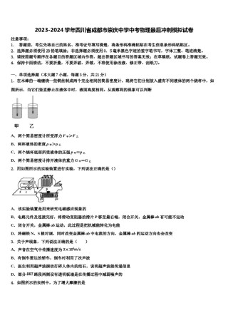 2023-2024学年四川省成都市崇庆中学中考物理最后冲刺模拟试卷含解析.doc
