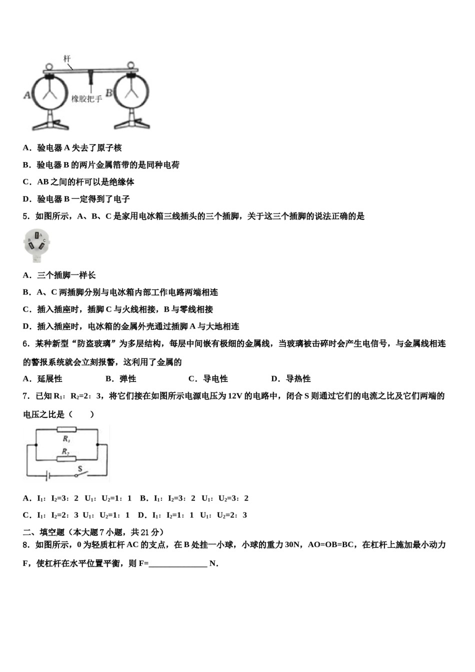2023-2024学年四川省成都市棕北中学中考物理全真模拟试题含解析.doc_第2页