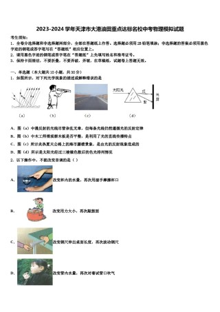 2023-2024学年天津市大港油田重点达标名校中考物理模拟试题含解析.doc