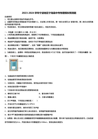 2023-2024学年宁波地区宁海县中考物理模拟预测题含解析.doc