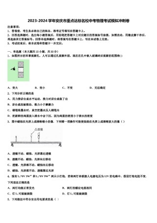 2023-2024学年安庆市重点达标名校中考物理考试模拟冲刺卷含解析.doc