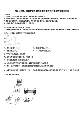 2023-2024学年安徽合肥市瑶海区重点名校中考物理押题试卷含解析.doc