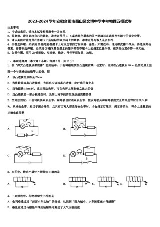 2023-2024学年安徽合肥市蜀山区文博中学中考物理五模试卷含解析.doc