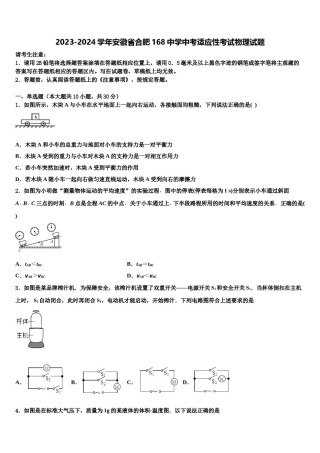 2023-2024学年安徽省合肥168中学中考适应性考试物理试题含解析.doc