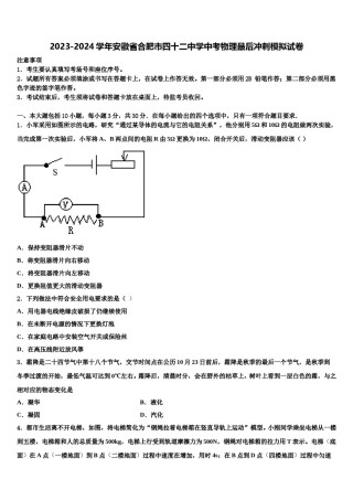 2023-2024学年安徽省合肥市四十二中学中考物理最后冲刺模拟试卷含解析.doc