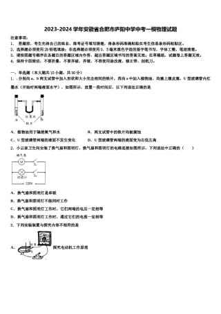 2023-2024学年安徽省合肥市庐阳中学中考一模物理试题含解析.doc