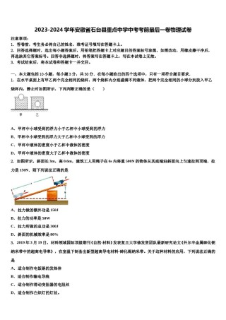 2023-2024学年安徽省石台县重点中学中考考前最后一卷物理试卷含解析.doc