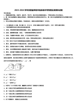 2023-2024学年安徽省阜阳市临泉县中考物理全真模拟试题含解析.doc