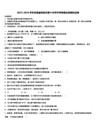 2023-2024学年安徽省阜阳市第十中学中考物理全真模拟试卷含解析.doc