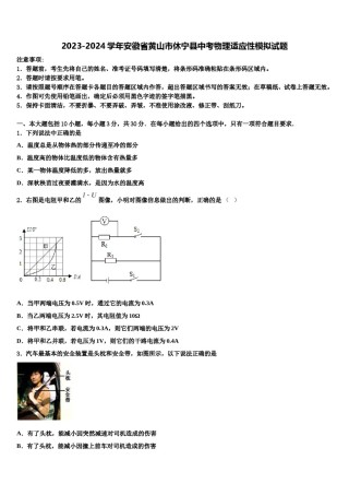 2023-2024学年安徽省黄山市休宁县中考物理适应性模拟试题含解析.doc