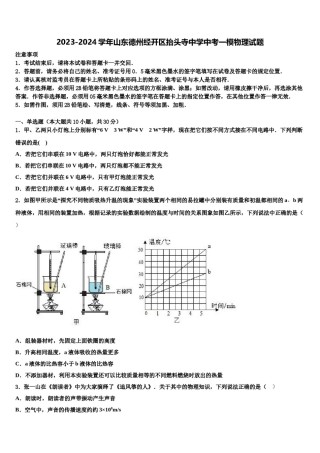 2023-2024学年山东德州经开区抬头寺中学中考一模物理试题含解析.doc