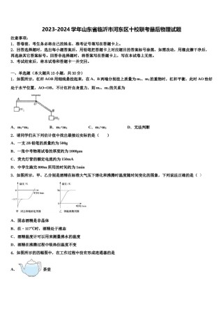 2023-2024学年山东省临沂市河东区十校联考最后物理试题含解析.doc