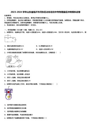 2023-2024学年山东省临沂市河东区达标名校中考物理最后冲刺模拟试卷含解析.doc