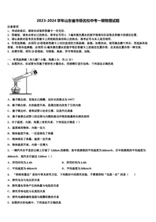 2023-2024学年山东省市级名校中考一模物理试题含解析.doc