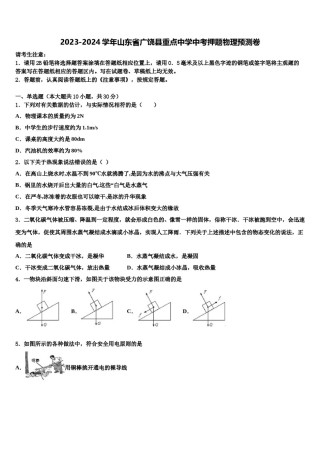 2023-2024学年山东省广饶县重点中学中考押题物理预测卷含解析.doc