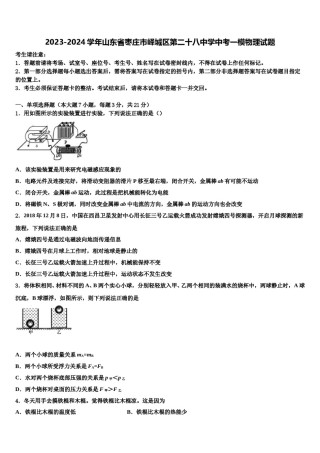 2023-2024学年山东省枣庄市峄城区第二十八中学中考一模物理试题含解析.doc
