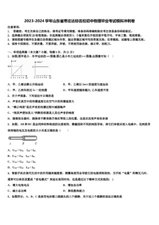 2023-2024学年山东省枣庄达标名校初中物理毕业考试模拟冲刺卷含解析.doc
