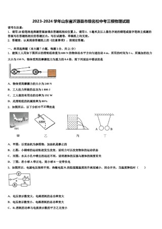 2023-2024学年山东省沂源县市级名校中考三模物理试题含解析.doc