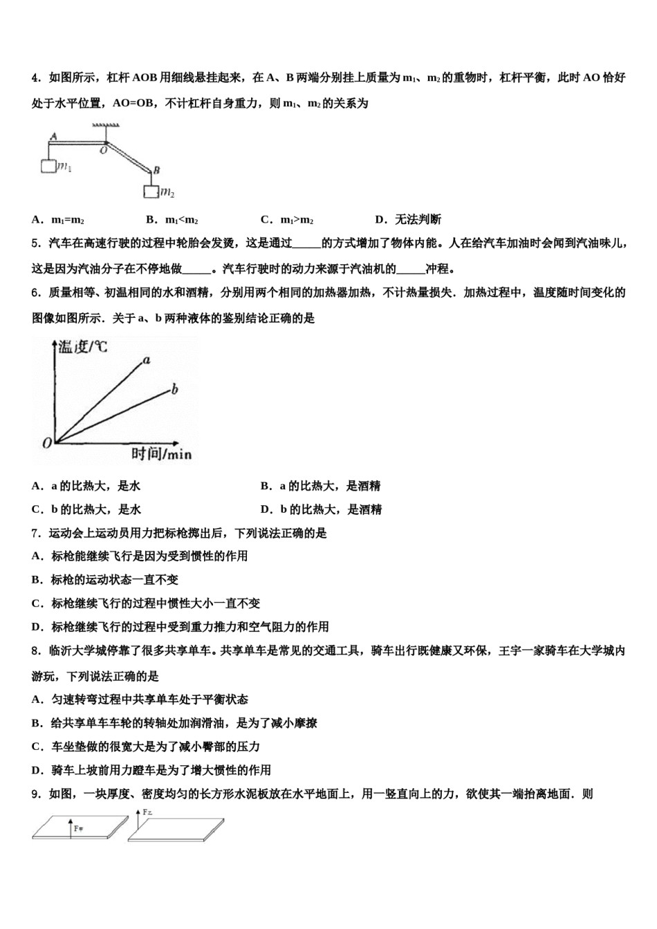 2023-2024学年山东省泰安市泰山外国语校中考适应性考试物理试题含解析.doc_第2页
