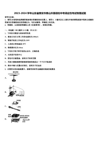 2023-2024学年山东省泰安市泰山外国语校中考适应性考试物理试题含解析.doc