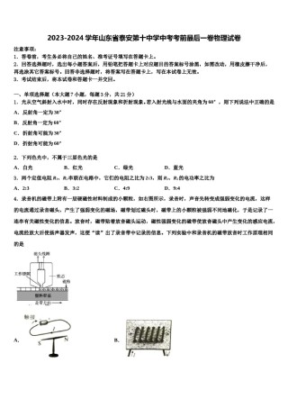 2023-2024学年山东省泰安第十中学中考考前最后一卷物理试卷含解析.doc