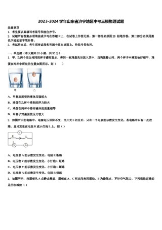 2023-2024学年山东省济宁地区中考三模物理试题含解析.doc