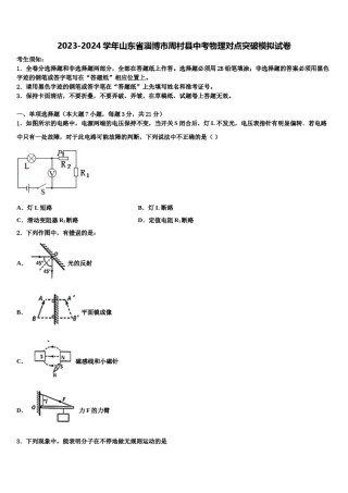 2023-2024学年山东省淄博市周村县中考物理对点突破模拟试卷含解析.doc