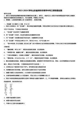 2023-2024学年山东省潍坊市寒亭中考三模物理试题含解析.doc