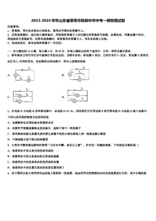 2023-2024学年山东省莱芜市陈毅中学中考一模物理试题含解析.doc