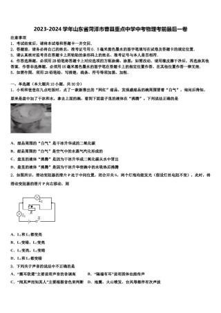 2023-2024学年山东省菏泽市曹县重点中学中考物理考前最后一卷含解析.doc