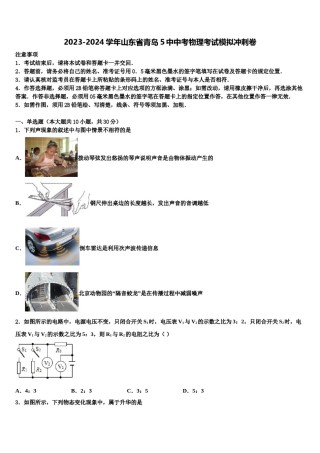 2023-2024学年山东省青岛5中中考物理考试模拟冲刺卷含解析.doc